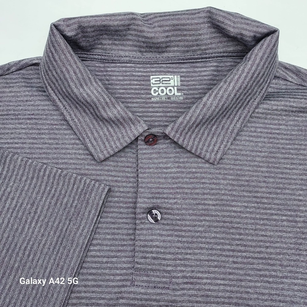32 Degrees Cool Men's XXL Heathered Stripe Polo Shirt Short Sleeve‎ Golf Casual